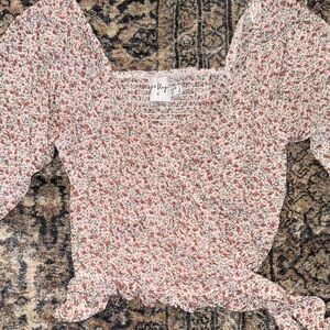 Princess Polly Wrap Tie Floral Blouse in Pink and White